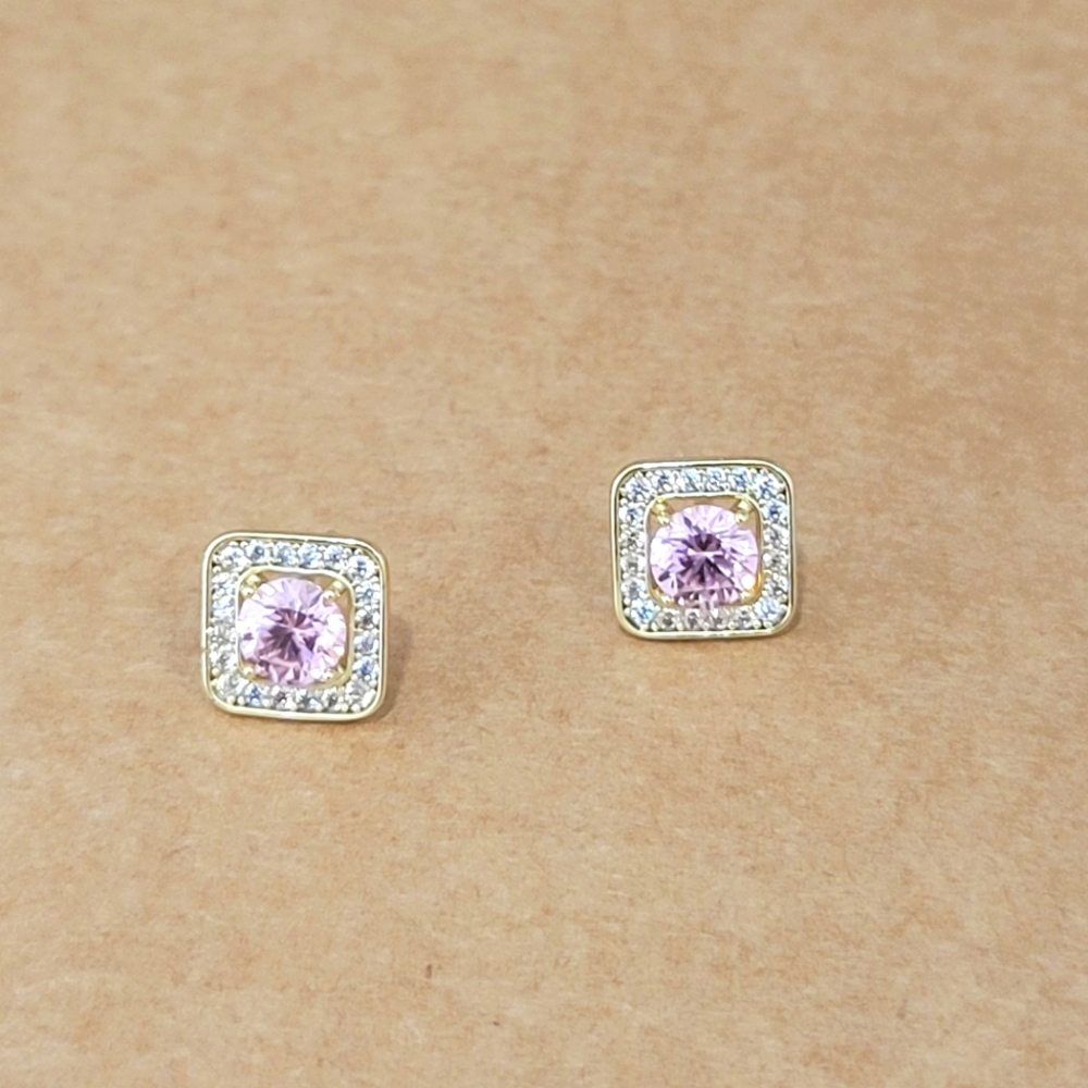Square Earrings with White Stones
